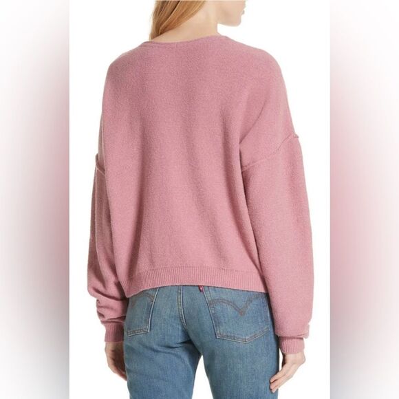 Free People Womens Size Small Oversized Rose Pink Take Me Places V Neck Sweater - Picture 3 of 12